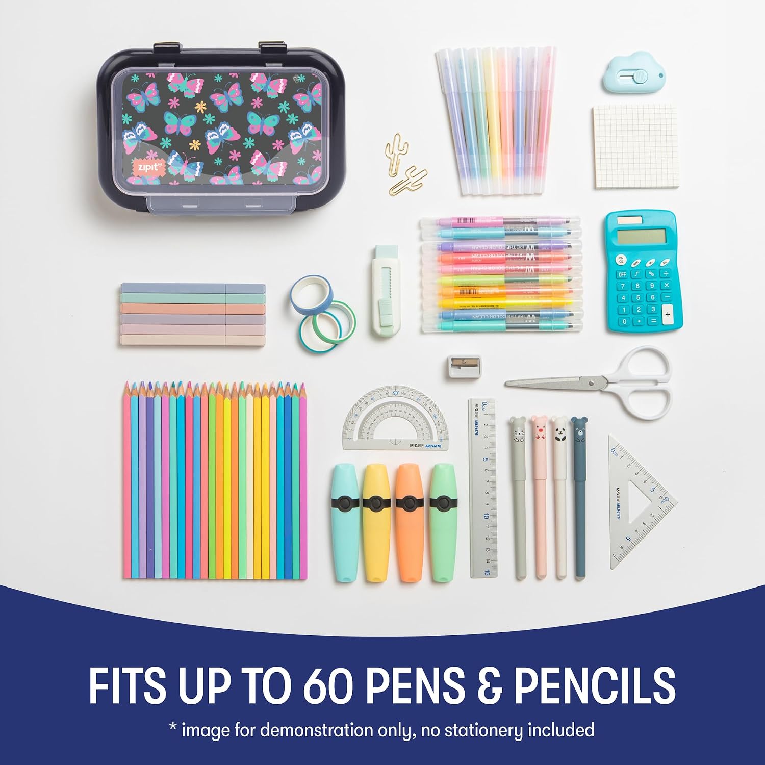 ZIPIT: Pencil Box Bundle: Rainbow & Butterflies - Recycled Plastic Cases, Large Capacity Storage Organizers, School Supplies-Stationary, Kid-Girl-Boy