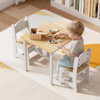 JOYMOR Kids Table and 2 Chairs, Toddler Table and Chair Set, Wooden Activity Table for Children with Chairs, Perfect for Arts, Crafts and Nursery Use, Natural & White