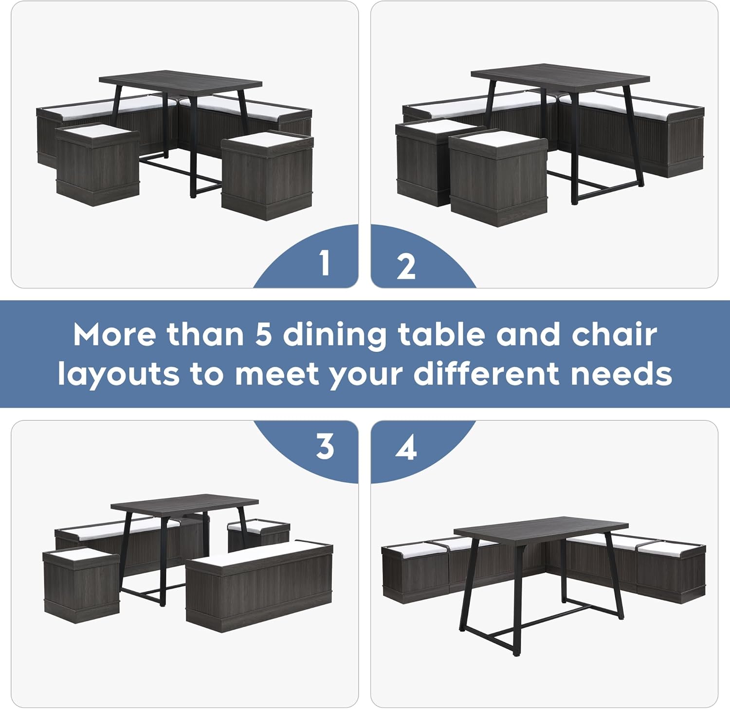 XIAO WEI Corner Dining Table Set, 6-Piece Breakfast Nook Dining Set with Storage Bench and Stools, 47" Banquette Seating for Small Space, Apartment Kitchen & Dining Room, Espresso Brown Wood