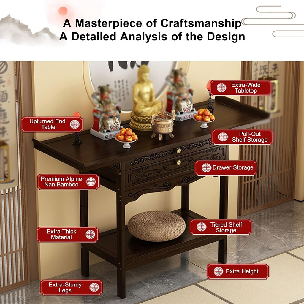 Prayer Altar, Buddha Altar Table, Designed for Home Use, Altar Table with Storage & Drawers Prayer Shrine Desk, for Home Shrines Ancestral Halls Temples(50 * 33cm/19.7 * 13in)