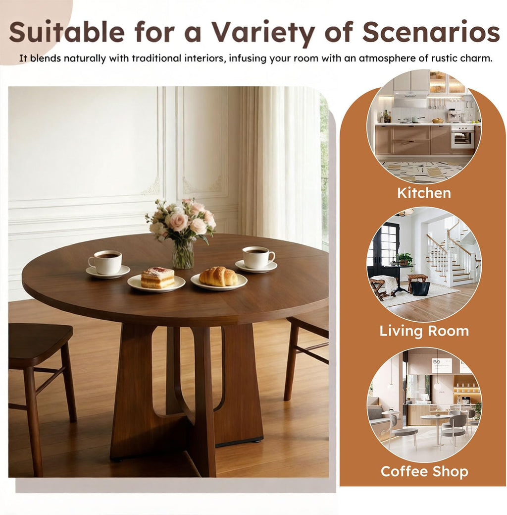 Round Dinning Table for 4-6, Kitchen Dining Room Table 47.2 Inches Circle Walnut Finish Dinner Tables for Kitchen, Dining Room, Living Room