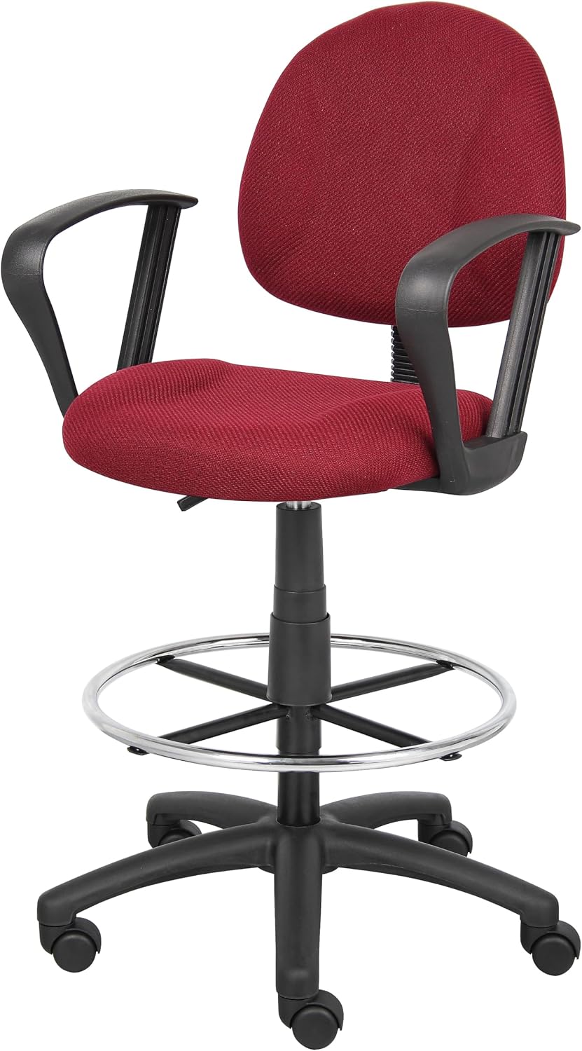 BOSS Office Products Ergonomic Works Drafting Chair with Loop Arms in Burgundy