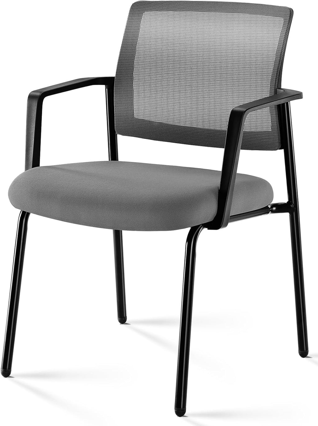 DUMOS Stackable Arm Reception Chairs with Mesh Back and Upholstered Fabric Cushion, Sturdy Metal Frame, Easy to Store and Use, Perfect for Indoor and Outdoor Spaces, 1 Chair, Grey