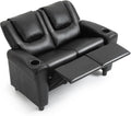 AVAWING Kids Recliner Chair, Double PU Leather Kids Loveseat w/Cup Holder, Lounge Sofa Chair w/Adjustable Footrest & Headrest for Boys Girls 3+ Age Group, Black