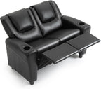 AVAWING Toddler Recliner, Double Kids Couch with Cup Holder, PU Leather Kids Sofa, Kids Loveseat w/Adjustable Footrest & Headrest for Boys and Girls 3+ Age Group, Classic Black