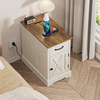 HOMMPA 23.6'' Farmhouse Narrow End Table w/Charging Station Rustic White
