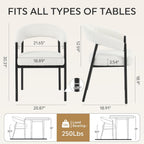 yeag Modern Dining Chairs Set of 2, Upholstered Barrel Dining Room Chairs with Curved Back, Farmhouse Accent Arm Kitchen Side Chairs with Metal Legs for Kitchen, Home, Apartment (Off White)