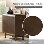 HULALA HOME Narrow End Table with Adjustable Shelf, Mid Century Modern End Table with Rear Storage, Solid Wood Legs, Walnut