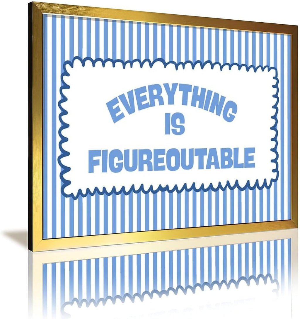 Trendy Blue Stripe Motivation Quote Poster Everything Is Figureoutable Wall Art (2) Canvas Prints Room Aesthetics Posters For Modern Living Room Decor Gifts08x12inch(20x30cm)