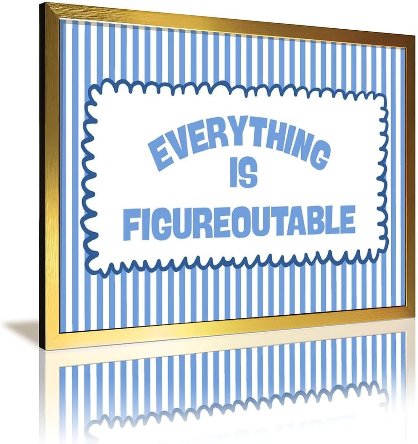 Trendy Blue Stripe Motivation Quote Poster Everything Is Figureoutable Wall Art (2) Canvas Prints Room Aesthetics Posters For Modern Living Room Decor Gifts08x12inch(20x30cm)