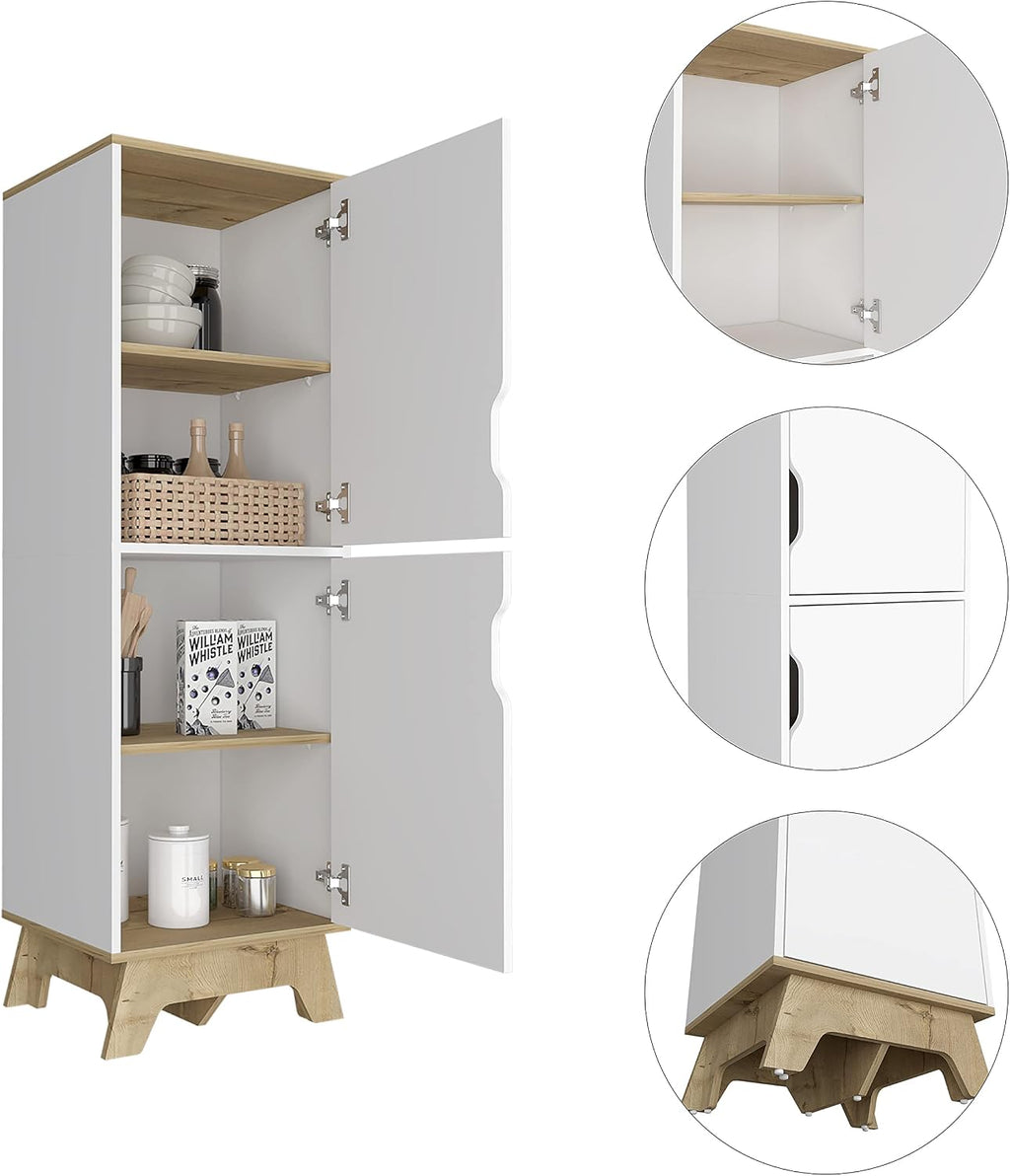 Pamplona Microwave Tall Cabinet with Double Doors - Light Oak & White Combo