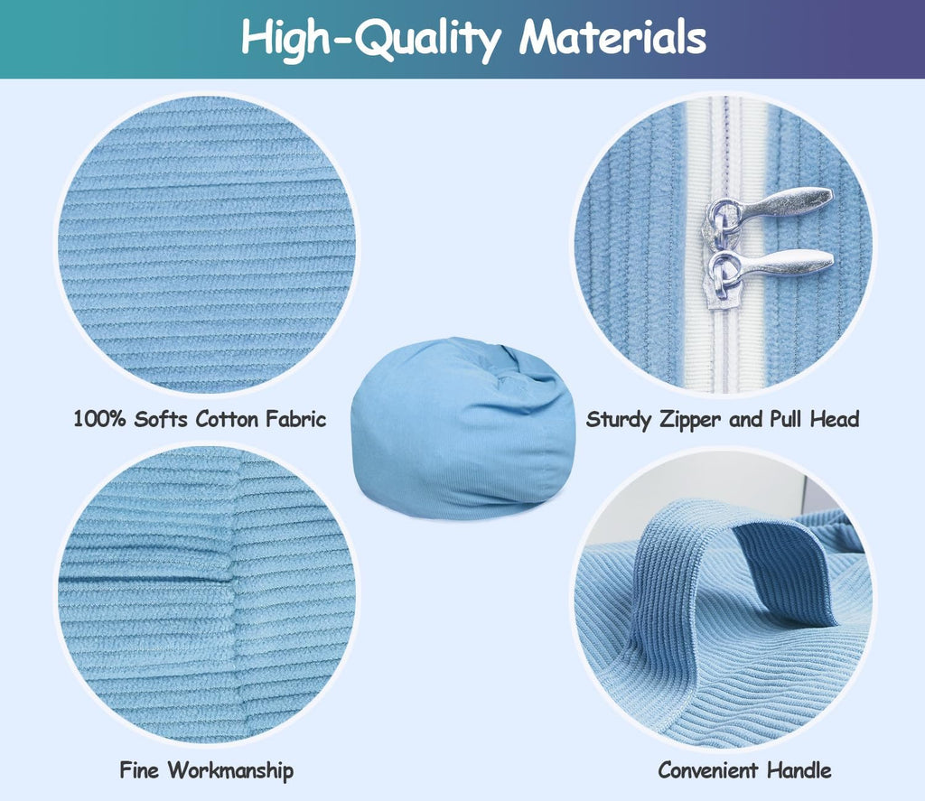 Stuffed Storage Bean Bag (No Filler) Keep Your Plush Toys More Organized Teens Children Lazy Playroom Perfect Ultra Soft Beanbag Washable Space Save Organizer Blue