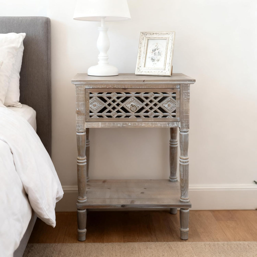 PARISLOFT Vintage Wood End Table,Farmhouse Style (Dark Gray)