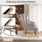 Moccha Nursery Rocking Chair, Teddy Upholstered Glider Rocker with High Backrest, Rubber Wood Legs & Side Pocket, Comfy Armchair Side Chair for Living Room Bedroom (1, Spliced Pink)