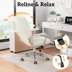 White Office Chair with Soft Leather, Swivel Executive Office Desk Chair with Wheels and Padded Arms, Adjustable Height