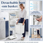 4-Tier Vertical Laundry Hamper Sorter with Wheels, Removable Vertical Rolling Laundry Basket, 4 Section Sorters Cart for Small Space, Dorm, Closet, Bathroom Grey-4Layer