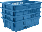 Hudson Exchange 20 x 13 x 5.6" (4 Pack, 4.5 Gallon) Agricultural Nest and Stack Vented Crate Handled Storage Container Tote, Blue