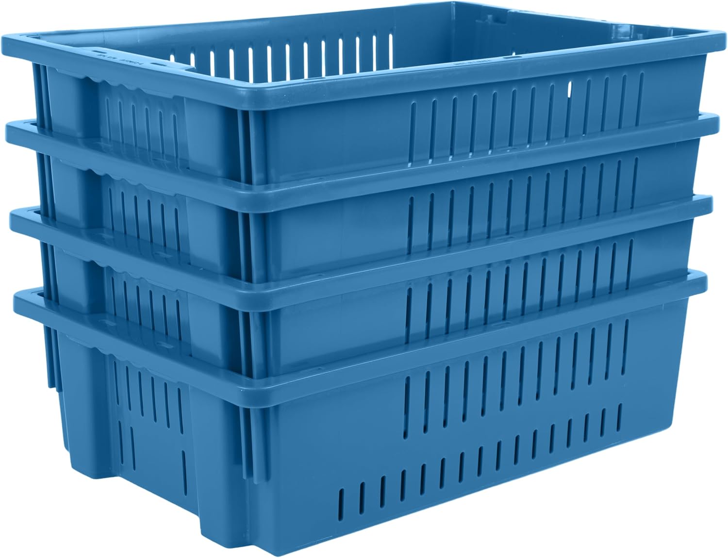 Hudson Exchange 20 x 13 x 5.6" (4 Pack, 4.5 Gallon) Agricultural Nest and Stack Vented Crate Handled Storage Container Tote, Blue