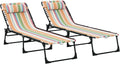 Outsunny Folding Chaise Lounge Chair Set of 2, Patio Sun Tanning Chair, Outdoor Chaise Lounger with 4-Position Reclining Back, Breathable Mesh Seat for Beach, Poolside, Rainbow Striped