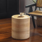 Round Drum Side Table Modern Natural Wood Color Small Accent Coffee Tables for Living Room Fully Assembled Wooden Sofa Side End Table for Home Office