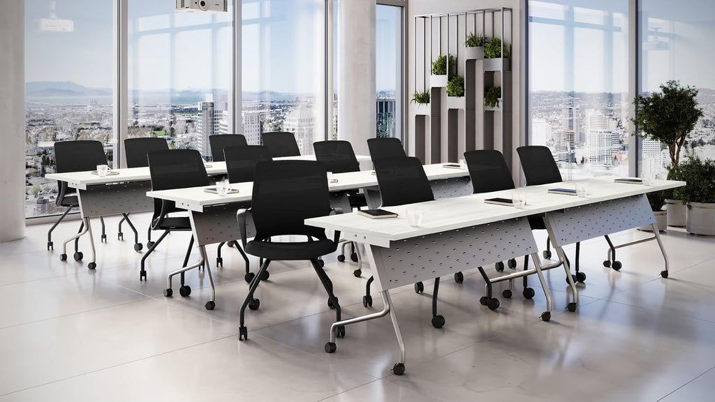 Orion Collection Mesh Conference and Guest Office Chair, Fixed Arms, Black and Pewter Mesh, Black Frame, Ergonomic Meeting Room Chair (Black Mesh, 4-Leg Base)