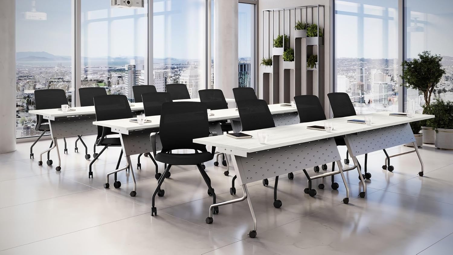 Orion Collection Mesh Conference and Guest Office Chair, Fixed Arms, Black and Pewter Mesh, Black Frame, Ergonomic Meeting Room Chair (Black Mesh, 4-Leg Base)