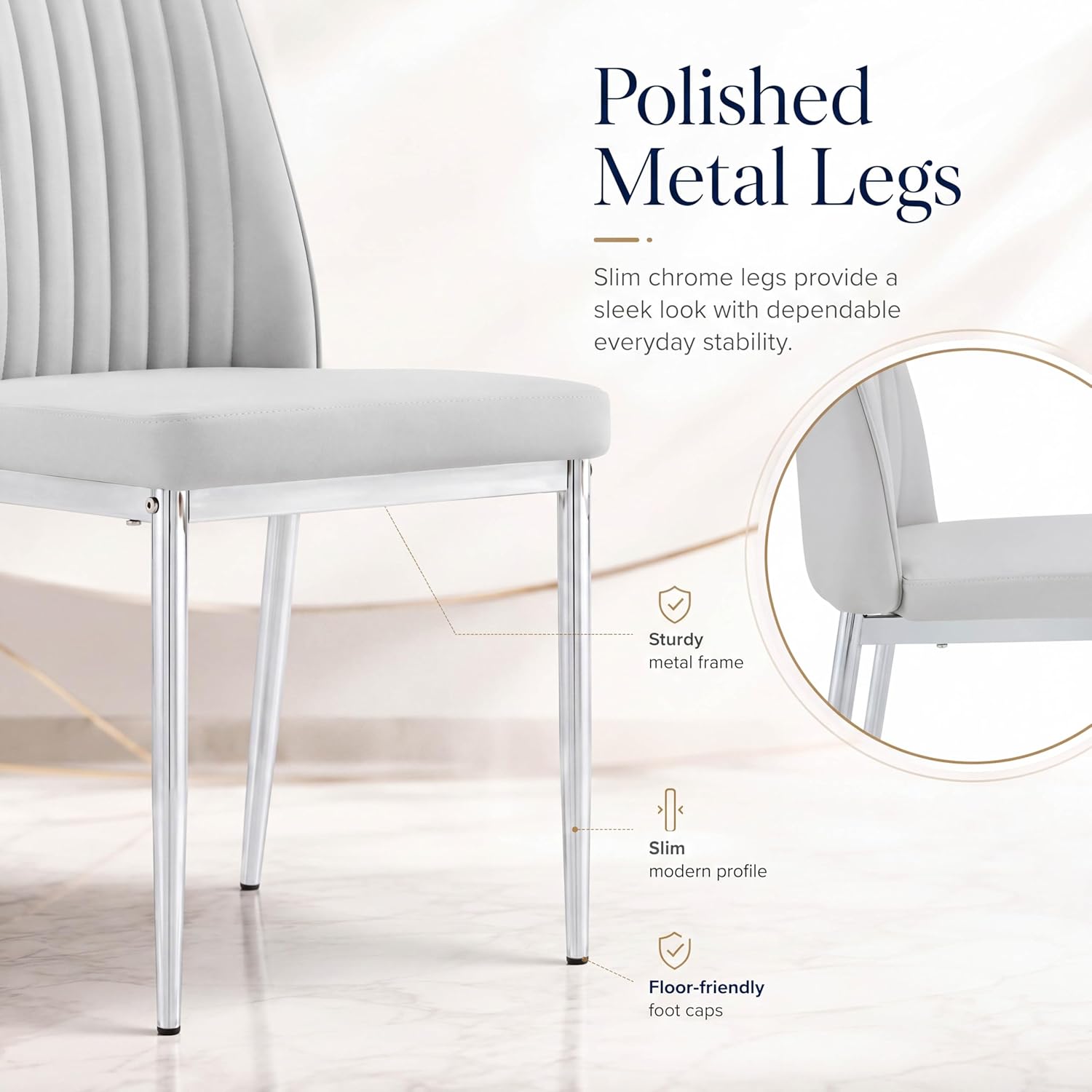 Dining Chairs Set of 4,Sillas de Comedor Modernas 4,Leather Upholstered Kitchen Chairs with Chrome Metal Legs,Modern Dining Room Chairs ,Easy-Clean Chairs for Dining Room, Apartment (Light Gray,4)