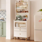 Tall Pantry Cabinet, Wide Kitchen Pantry Storage Cabinet, Freestanding Kitchen Cupboard, Coffee Bar Workstation, for Bedroom, Dining Room, Office(White,187x80cm/73.6x31.5in)