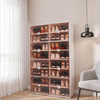 32 Pairs Shoes Storage Cabinet of 3-Step Fast Installation,Plastic Shoe Rack with Clear Magnetic Door for Display, Shoe Organizer for Sneaker, Sandals, Heels (2 Row, 8 Tier)