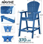NAVINE Tall Adirondack Chairs Set of 2, HDPE Balcony Chair with Double Connecting Tray, Weather Resistant Outdoor Adirondack Bar Stools for Patio, Deck, Patio, Backyard, Balcony.(Navy Blue)