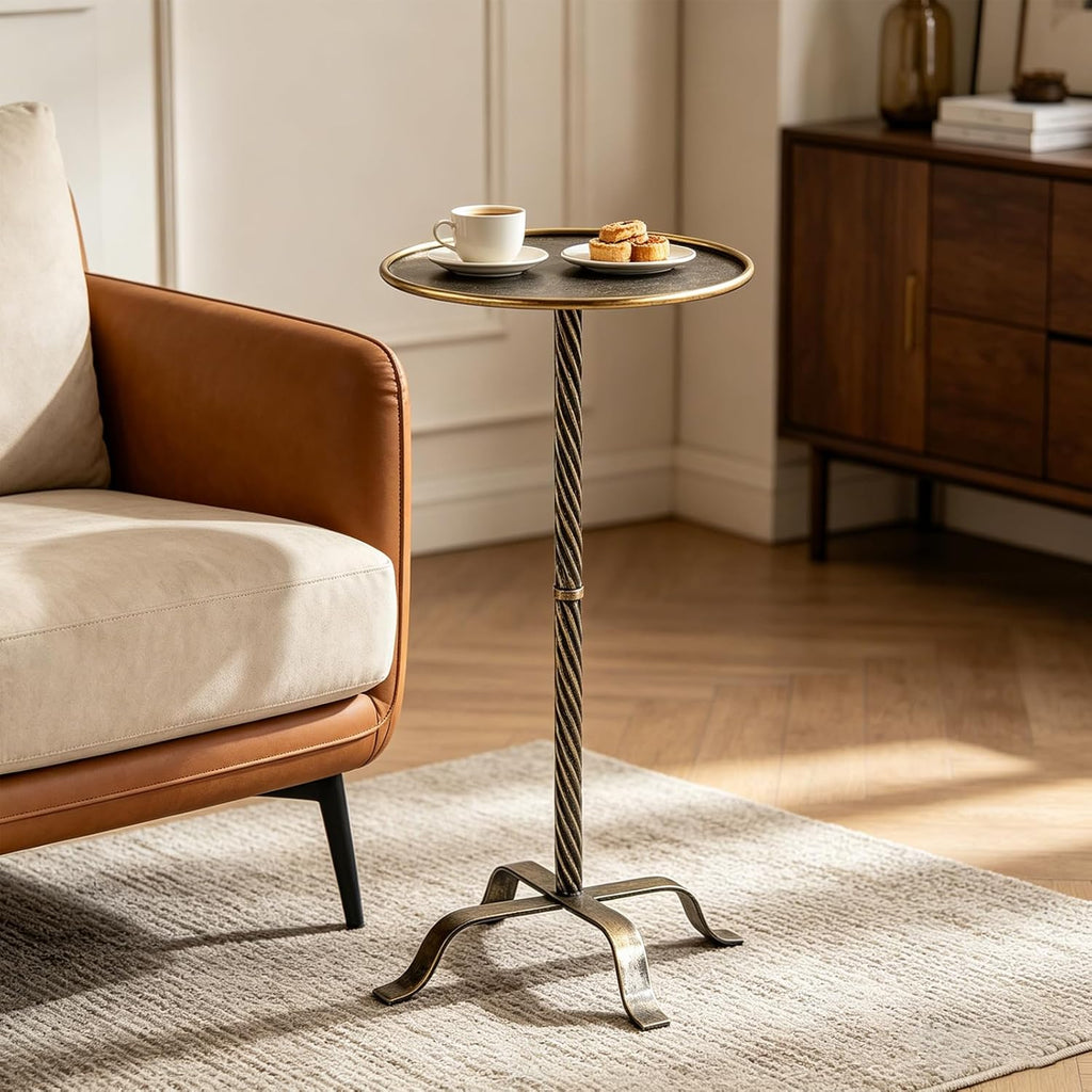 Metal Martini Table, Modern Antique Gold Side Table with 4 Legs, 27.75" Small Round Drink Table for Small Spaces Living Room Sofa Couch Patio