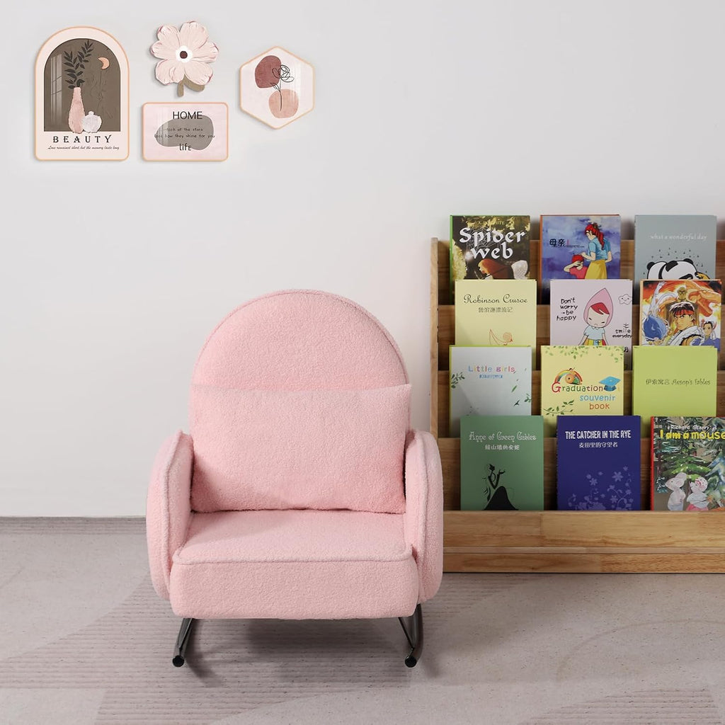 Baby Rocking Chair,Toddler Chair,Kids Chair,Kids Sofa, Shaky Metal Foot and Sherpa Fabric,Toddler Rocking Armchair for Boys and Girls Rest (Pink)