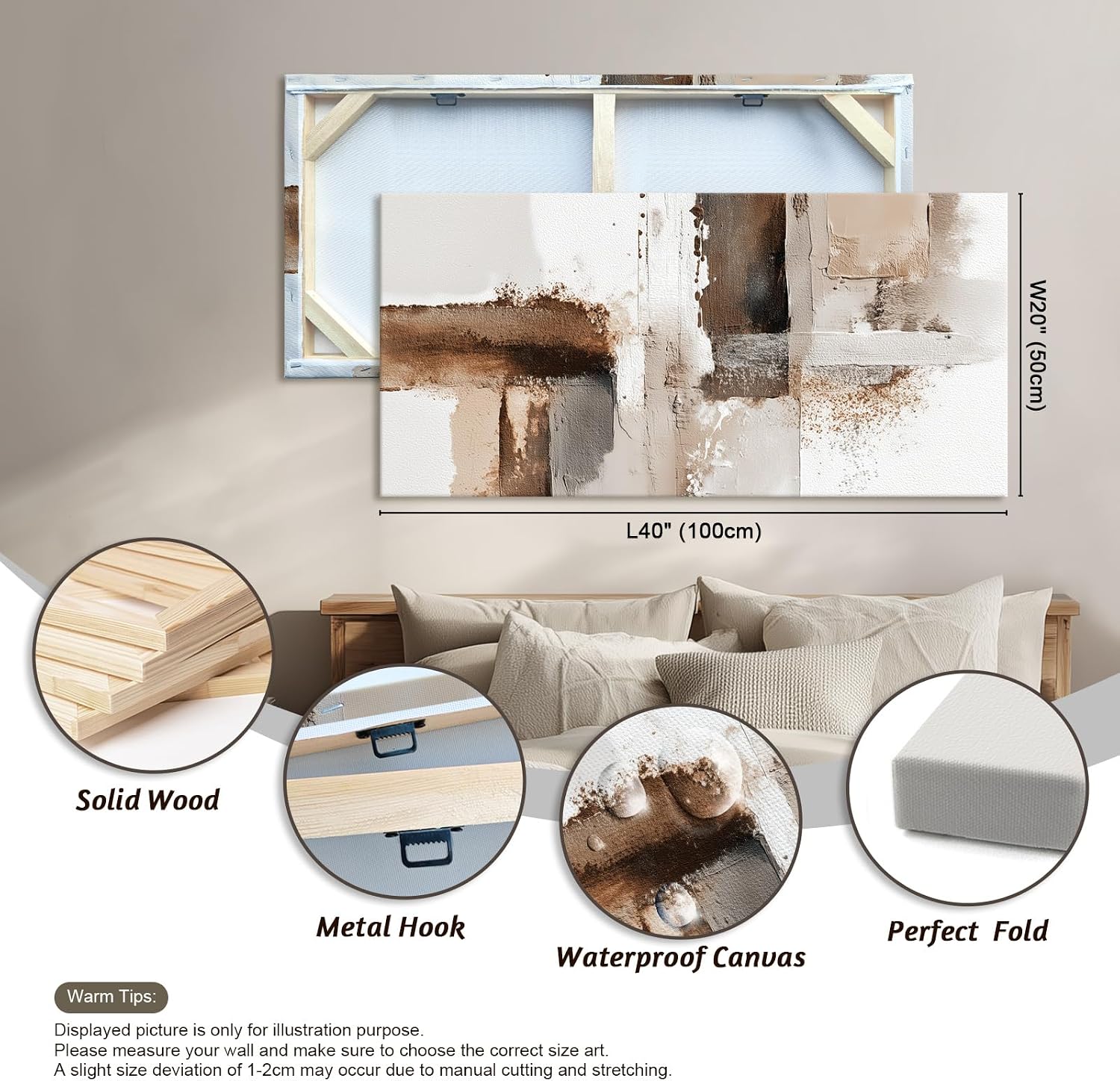 Azatyam Wall Art for Living Room Canvas Wall Art Abstract Beige Brown White Minimalist Modern Wall Decor for Bedroom Home Wall Art Picture Prints Horizontal Large Artwork Paintings Decor 20" x 40"