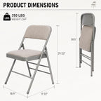 6 Pack Padded Folding Chairs with Cushion Seat, Fabric Dining Chair Set Indoor Outdoor Stackable Portable Folding Chairs with Steel Frame for Home Office Events Wedding Party,Grey