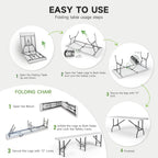 6FT Folding Table Set with 2 Folding Benches, Locking Safety Design, Heavy Duty HDPE Materials, 3-Piece Portable Folding Furniture for Camping, Picnic, Party, Indoor & Outdoor,White