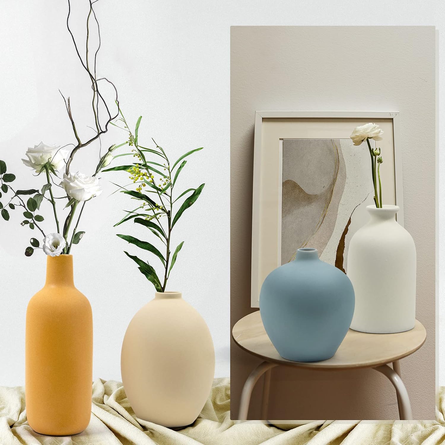 Ceramic Vase Set of 4,Small Vases for Dried Flowers&Pampas Grass,Vase for Home Decor,Modern Farmhouse Decor,Morandi Color Ceramics Decoration for Centerpieces for Tables