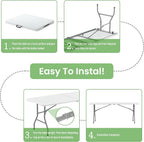 Folding Table 6FT Portable Heavy Duty Plastic Table with Carrying Handle Fold-in-Half Utility Foldable Tables for Parties Wedding Events Dining Indoor Outdoor Picnic (White)