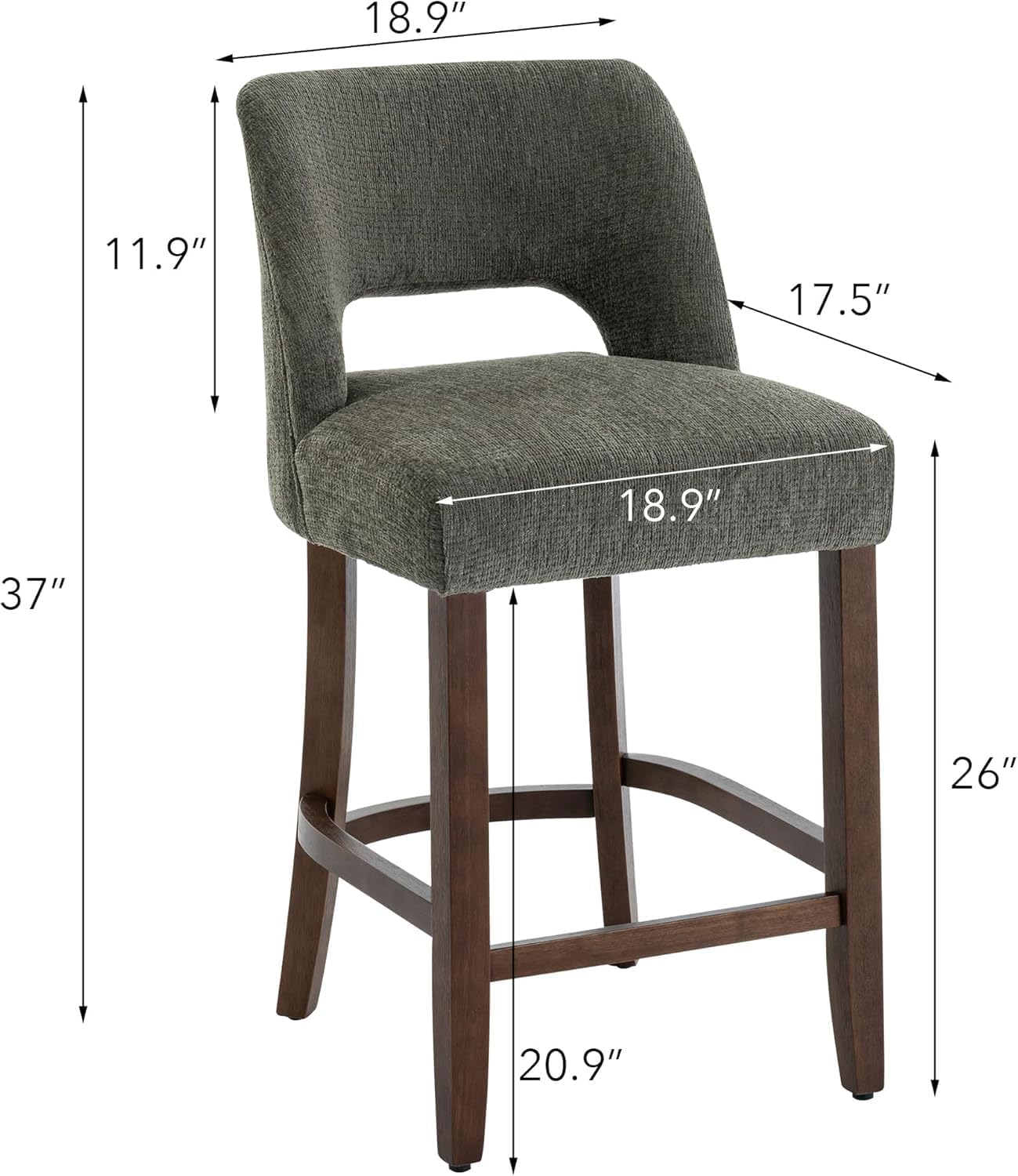VKNOW Bar Stools Set of 2, 26" Fabric Counter Height Bar Stools, Green | Modern Upholstered Counter Stools with Rubberwood Legs for Kitchen Island Dining Room Bar