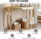 Gold Mirrored Console Table, 48" Rectangle Glass Sofa Table with Mirrored Vintage Carved Elements,Modern Luxury Mirror Furniture for Living Room Foyer Entrance Entryweay Hallway