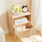 MAHANCRIS Nightstand with Charging Station and Modern Bedside Table Bundle, Natural End Table with Storage Drawers, Open Storage, Night Stand with Solid Wood Legs, for Bedroom, ETNA61E01-ETNA69E01