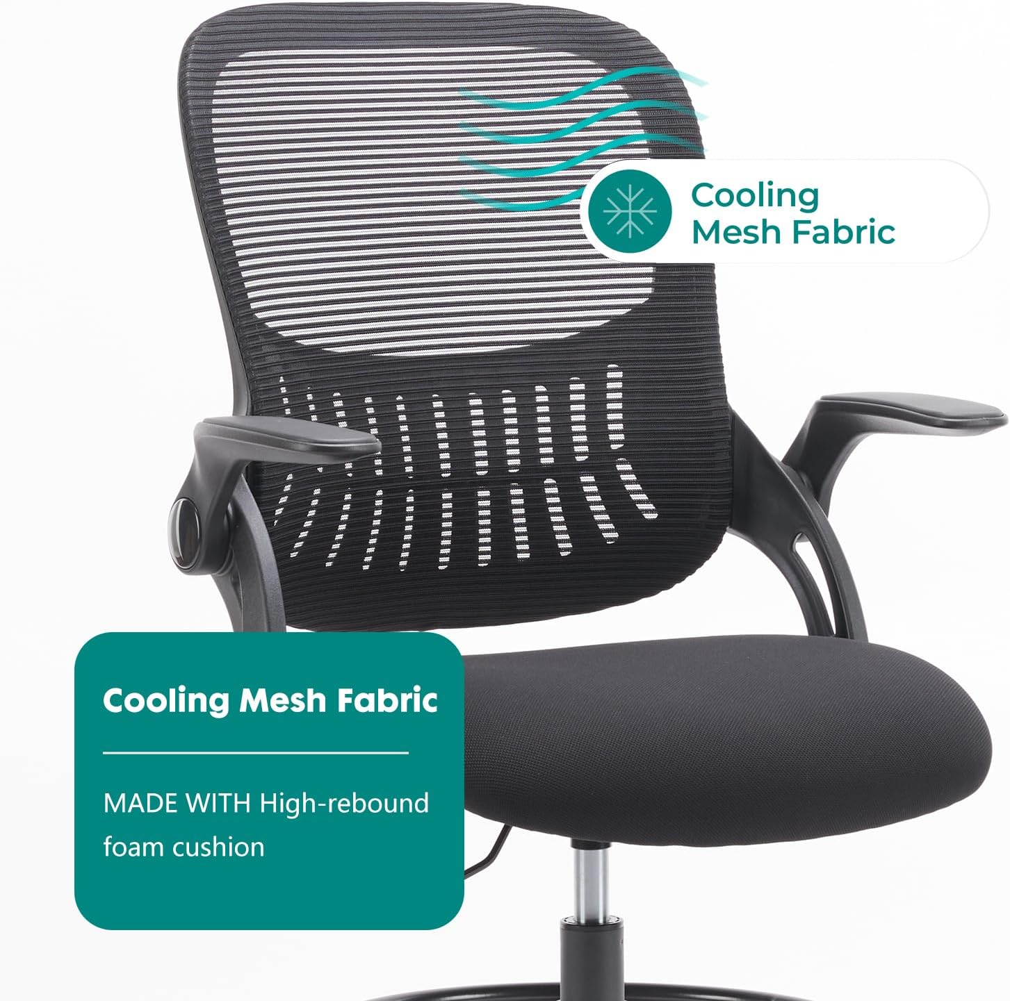 DUMOS Drafting Chair for Standing Desk, Counter Height Adjustable, Flip-up Arms, Ergonomic Mid Back Mesh Rolling Work 360° Swivel Office Computer Chairs with Wheels, for Bedroom Livingroom, Ink
