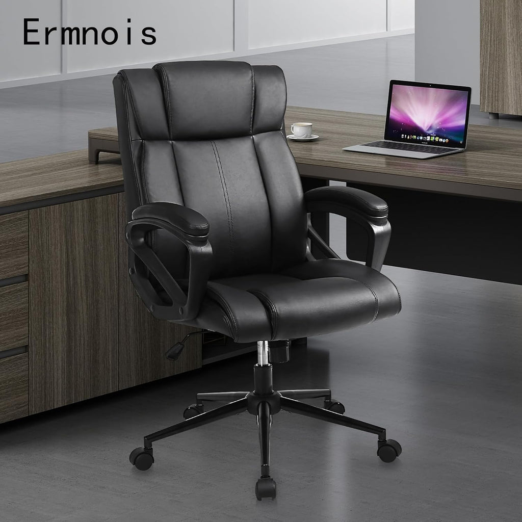 Executive Office Chair with Thicken Armrest, Ergonomic Home Office Desk Chair with Lumbar Support, Upholstered PU Leather Computer Gaming Chair for Home/Office, Black