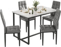 Dining Table Set for 4, PVC Faux Marble Kitchen Table Chairs Set of 4 with Upholstered PU Leather, Easy to Maintain, Sturdy and Scratch-Resistant, Space-Saving Dining Room Set