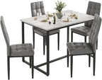 Dining Table Set for 4, PVC Faux Marble Kitchen Table Chairs Set of 4 with Upholstered PU Leather, Easy to Maintain, Sturdy and Scratch-Resistant, Space-Saving Dining Room Set
