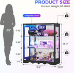 Dystler RGB Display Cabinet with Glass Doors - 39’‘ Tall Curio Cabinet with Lock & Adjustable Shelves, 3-Tier Display Case with Lights, for Collectibles/Figure/Helmet/Football, Black