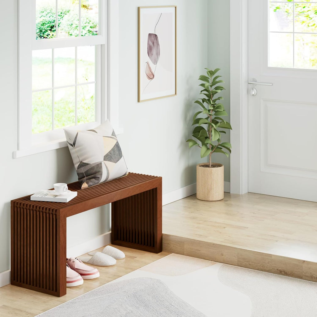 APRTAT Bamboo Dining Bench Indoor Long Entryway Shoe Rack Bench,Outdoor Modern Wood Benches 35 Inch Bamboo Bench for Living Room Hallway Bedroom Bathroom