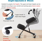 Cross Legged Office Chair - Height Adjustable Meditation Chair with 360° Casters for Home Workers and Fitness Enthusiasts (Black)