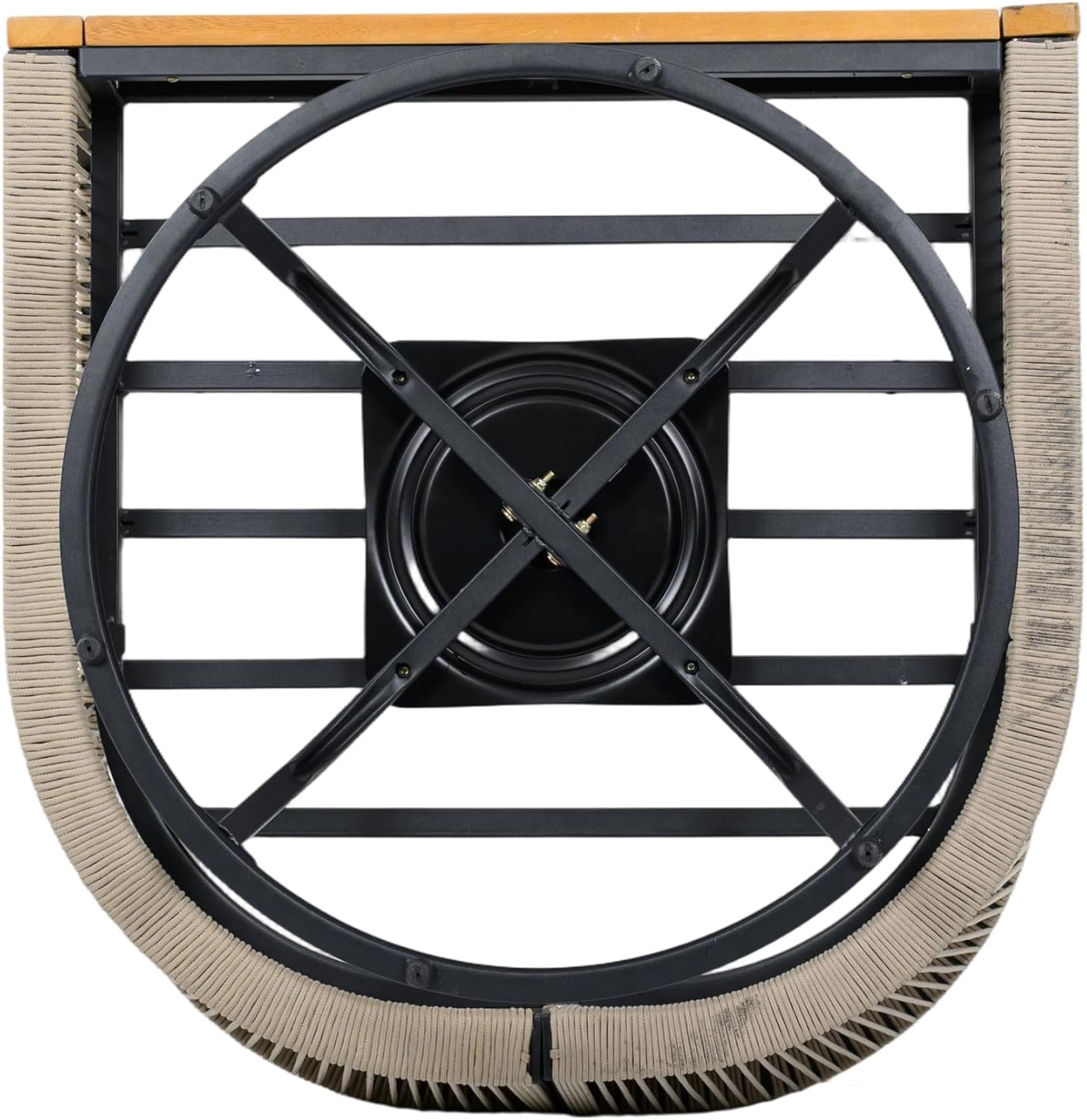 Garden Swivel Chair, Natural Acacia Wood with Handwoven Rope Design, Beige