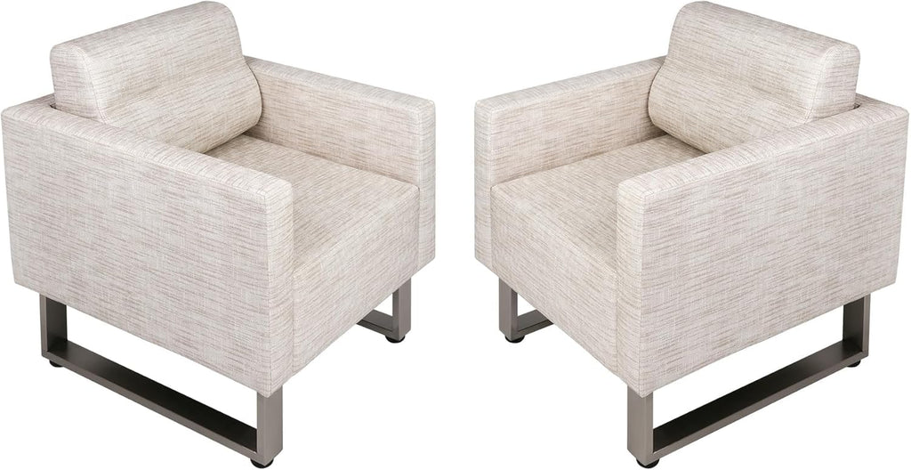 LUCKYERMORE Waiting Room Chair Set of 2 Large Guest Club Chairs for Studio Office Reception Couch, Lobby Lounge Accent Chairs Soft Leather Side Arm Chair Sofa for Bedroom Living Room, Beige+White