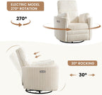 Power Recliner,Nursery Swivel Glider Rocking Chair with USB Port,Upholstered Adult Electric Recliner Rocking Chair with 2 Pillows for Living Room Bedroom (Beige Corduroy, Power-Driven)